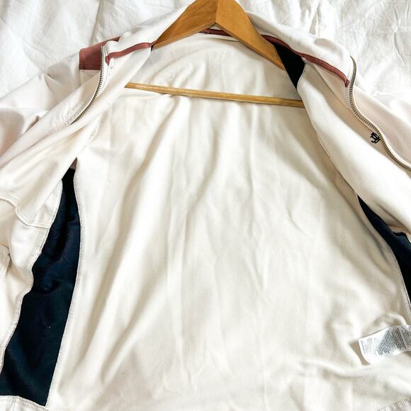 Lauren Ralph Lauren Cream Zip Active Jacket Rust Brown Trim Size Large - Picture 8 of 9